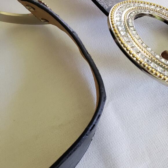 Chico's clear crystal rhinestone oval buckle black belt, S/M, GUC - Picture 7 of 8